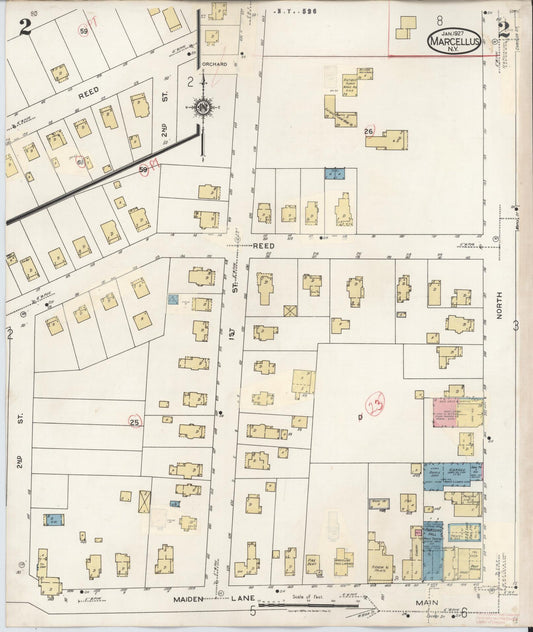 Sanborn Fire Insurance Map from Marcellus, Onondaga County, New York (1937), Sheet #0002 - Historic Sanborn Fire Insurance Map Print, vintage old map wall art, antique decor, genealogy gift, New York New York map