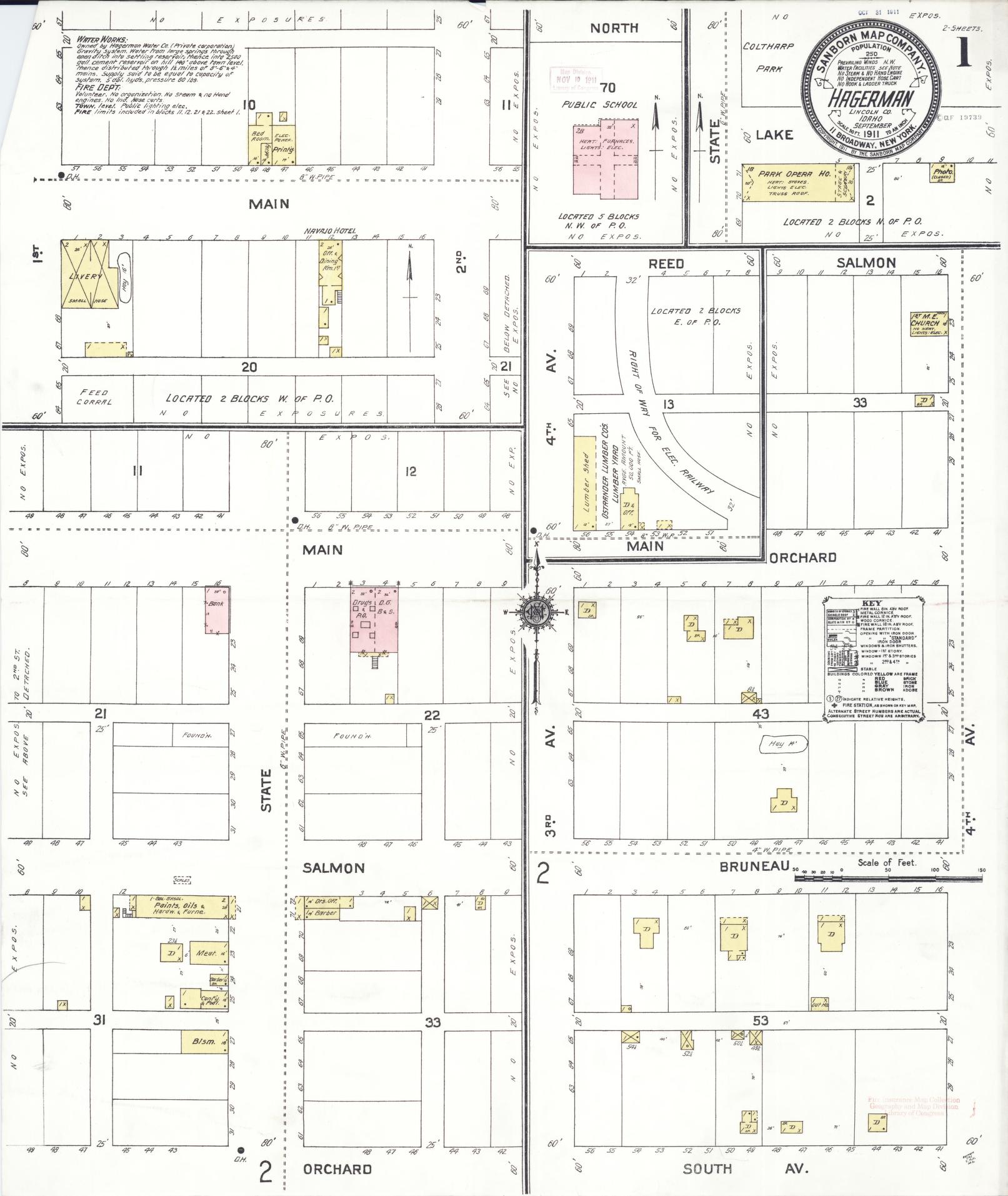 Sanborn Fire Insurance Map from Hagerman, Lincoln County, Idaho (1911), Sheet #0001 - Historic Sanborn Fire Insurance Map Print, vintage old map wall art, antique decor, genealogy gift, Idaho Idaho map
