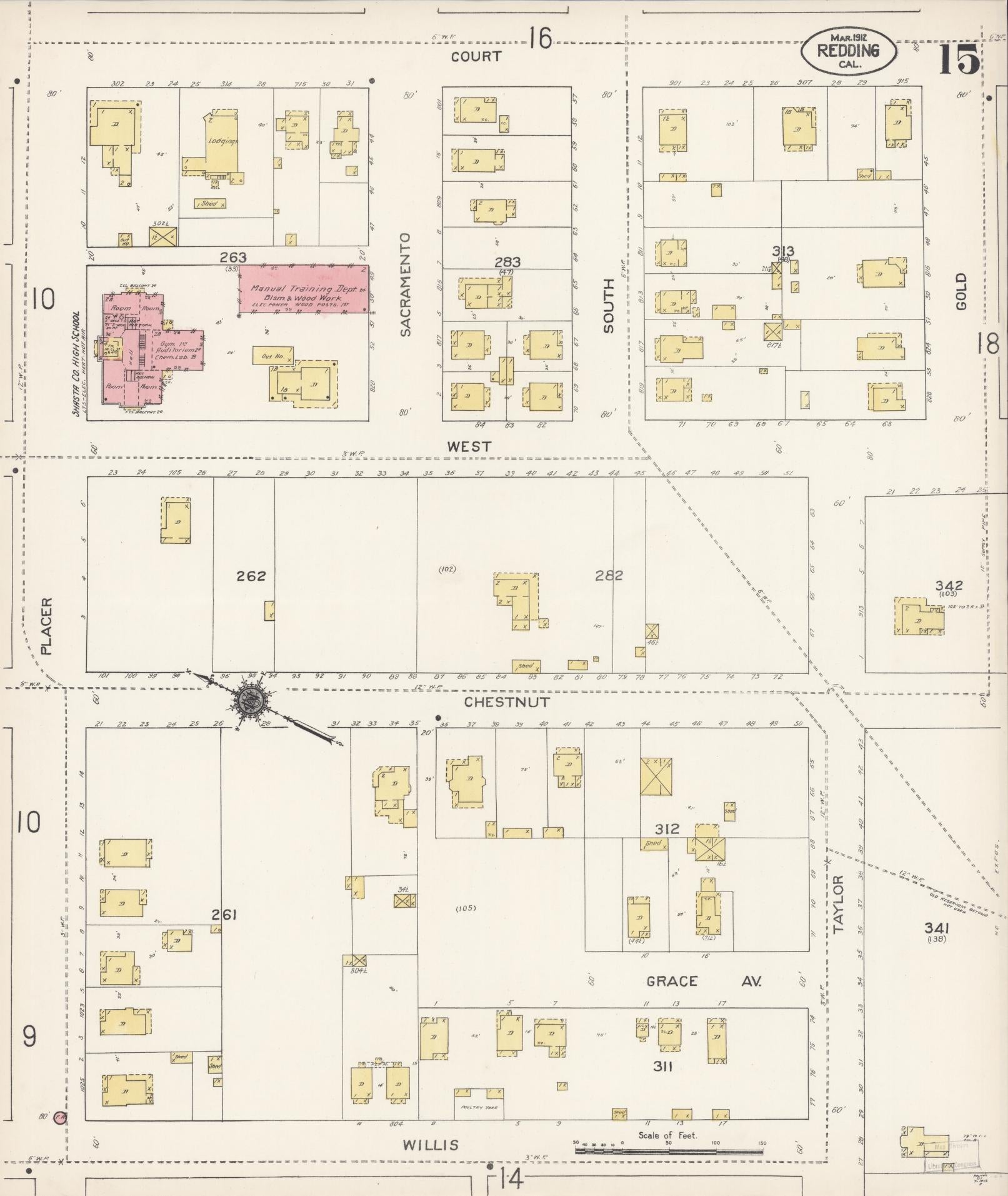 Sanborn Fire Insurance Map from Redding, Shasta County, California (1912), Sheet #0015 - Complete Map Set gallery image, historic Sanborn map, vintage wall art, California California