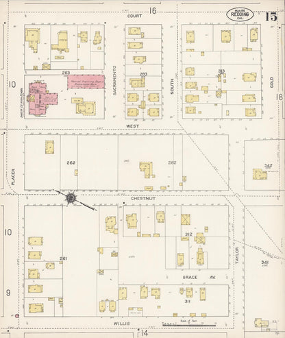 Sanborn Fire Insurance Map from Redding, Shasta County, California (1912), Sheet #0015 - Complete Map Set gallery image, historic Sanborn map, vintage wall art, California California