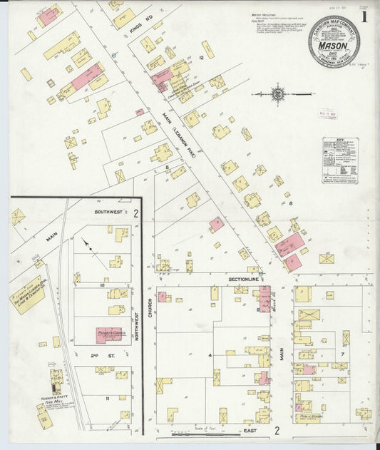 Sanborn Fire Insurance Map from Mason, Warren County, Ohio (1911), Sheet #0001 - Historic Sanborn Fire Insurance Map Print, vintage old map wall art, antique decor, genealogy gift, Ohio Ohio map