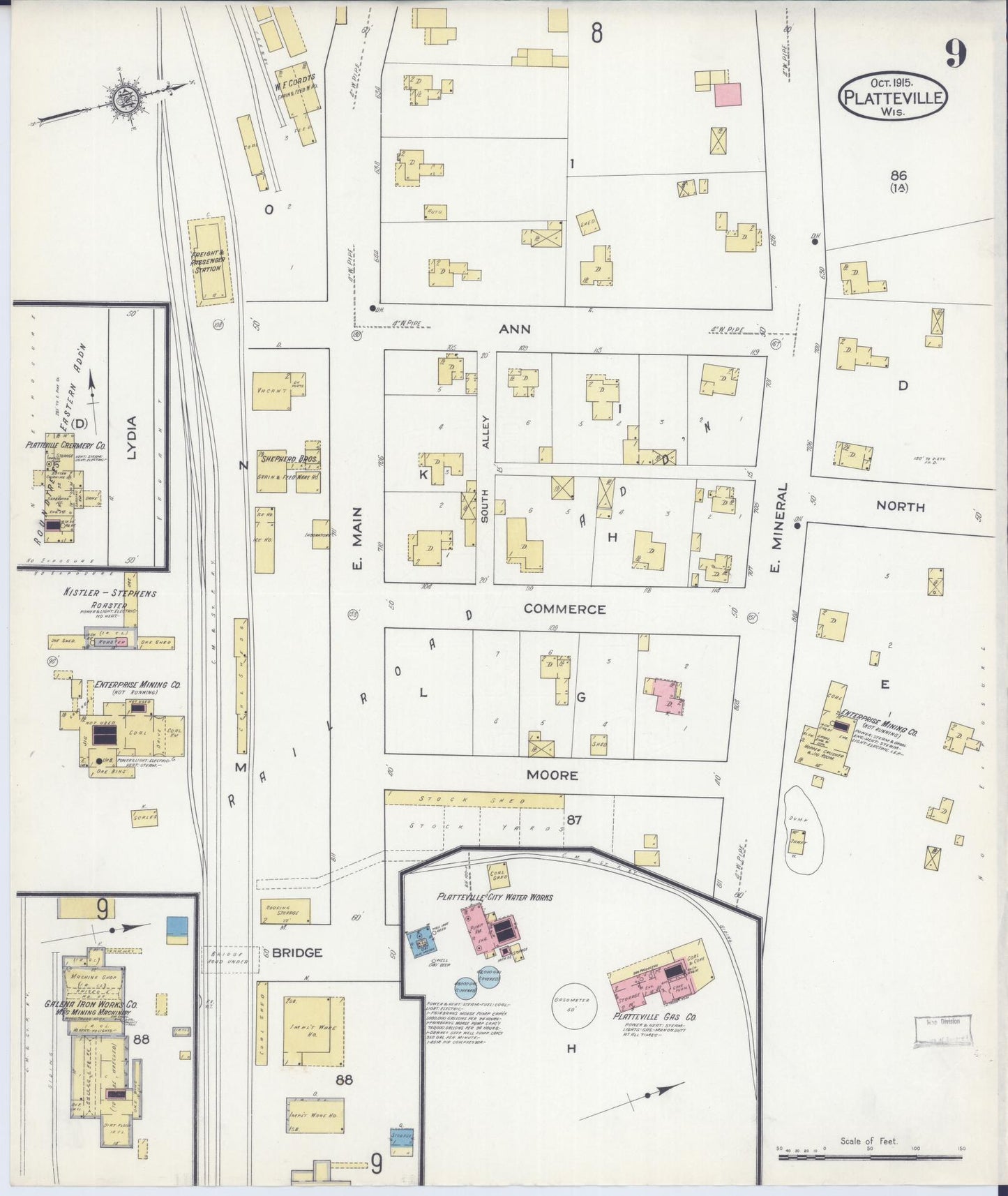 Sanborn Fire Insurance Map from Platteville, Grant County, Wisconsin (1915), Sheet #0009 - Historic Sanborn Fire Insurance Map Print, vintage old map wall art, antique decor, genealogy gift, Wisconsin Wisconsin map