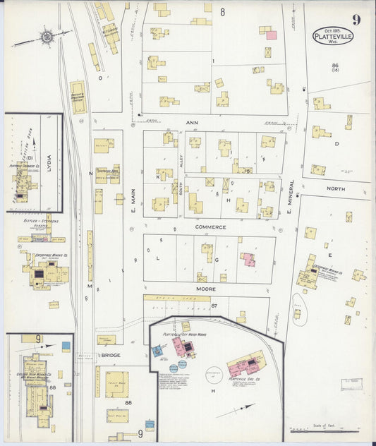 Sanborn Fire Insurance Map from Platteville, Grant County, Wisconsin (1915), Sheet #0009 - Historic Sanborn Fire Insurance Map Print, vintage old map wall art, antique decor, genealogy gift, Wisconsin Wisconsin map