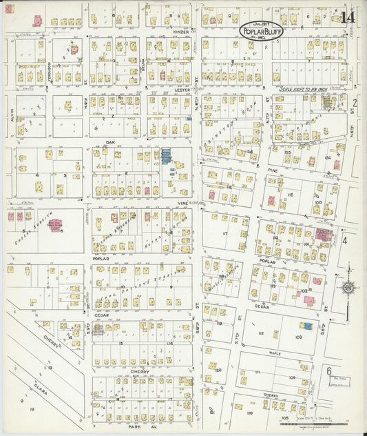 Sanborn Fire Insurance Map from Poplar Bluff, Butler County, Missouri (1917), Sheet #0014 - Historic Sanborn Fire Insurance Map Print, vintage old map wall art, antique decor, genealogy gift, Missouri Missouri map