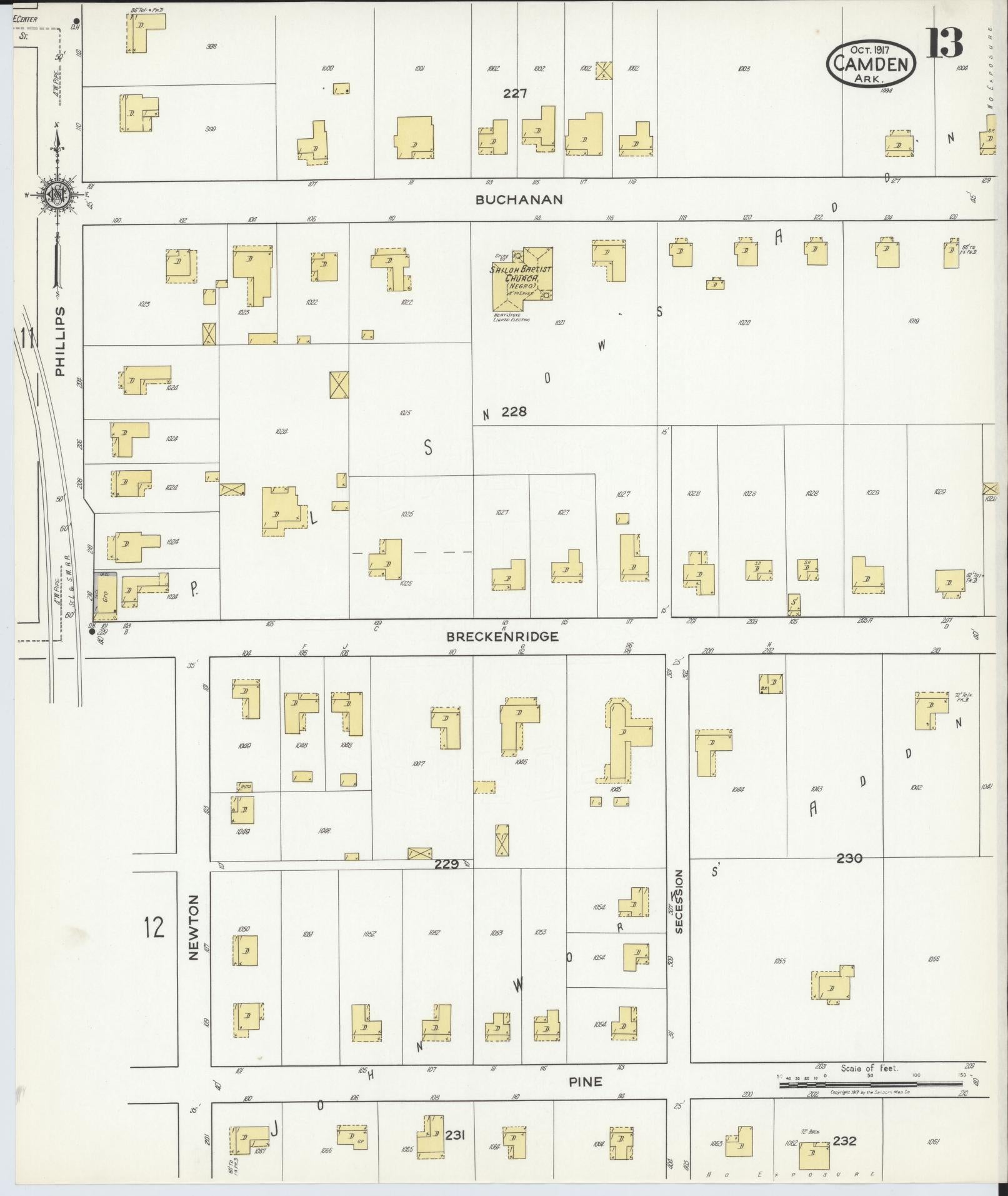Sanborn Fire Insurance Map from Camden, Ouachita County, Arkansas (1917), Sheet #0013 - Historic Sanborn Fire Insurance Map Print, vintage old map wall art, antique decor, genealogy gift, Arkansas Arkansas map