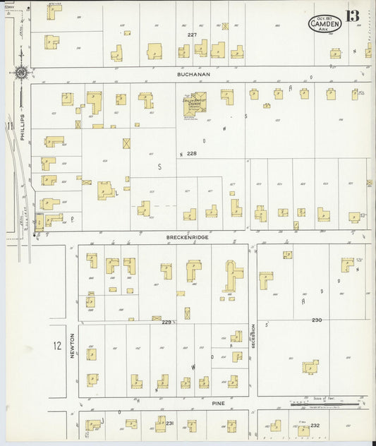 Sanborn Fire Insurance Map from Camden, Ouachita County, Arkansas (1917), Sheet #0013 - Historic Sanborn Fire Insurance Map Print, vintage old map wall art, antique decor, genealogy gift, Arkansas Arkansas map