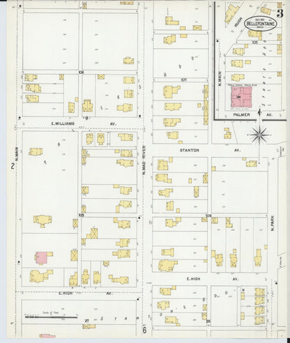 Sanborn Fire Insurance Map from Bellefontaine, Logan County, Ohio (1901), Sheet #0003 - Historic Sanborn Fire Insurance Map Print, vintage old map wall art, antique decor, genealogy gift, Ohio Ohio map