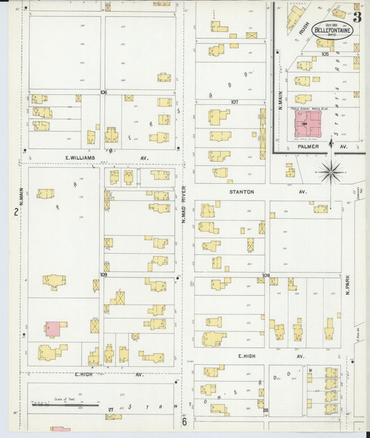 Sanborn Fire Insurance Map from Bellefontaine, Logan County, Ohio (1901), Sheet #0003 - Historic Sanborn Fire Insurance Map Print, vintage old map wall art, antique decor, genealogy gift, Ohio Ohio map