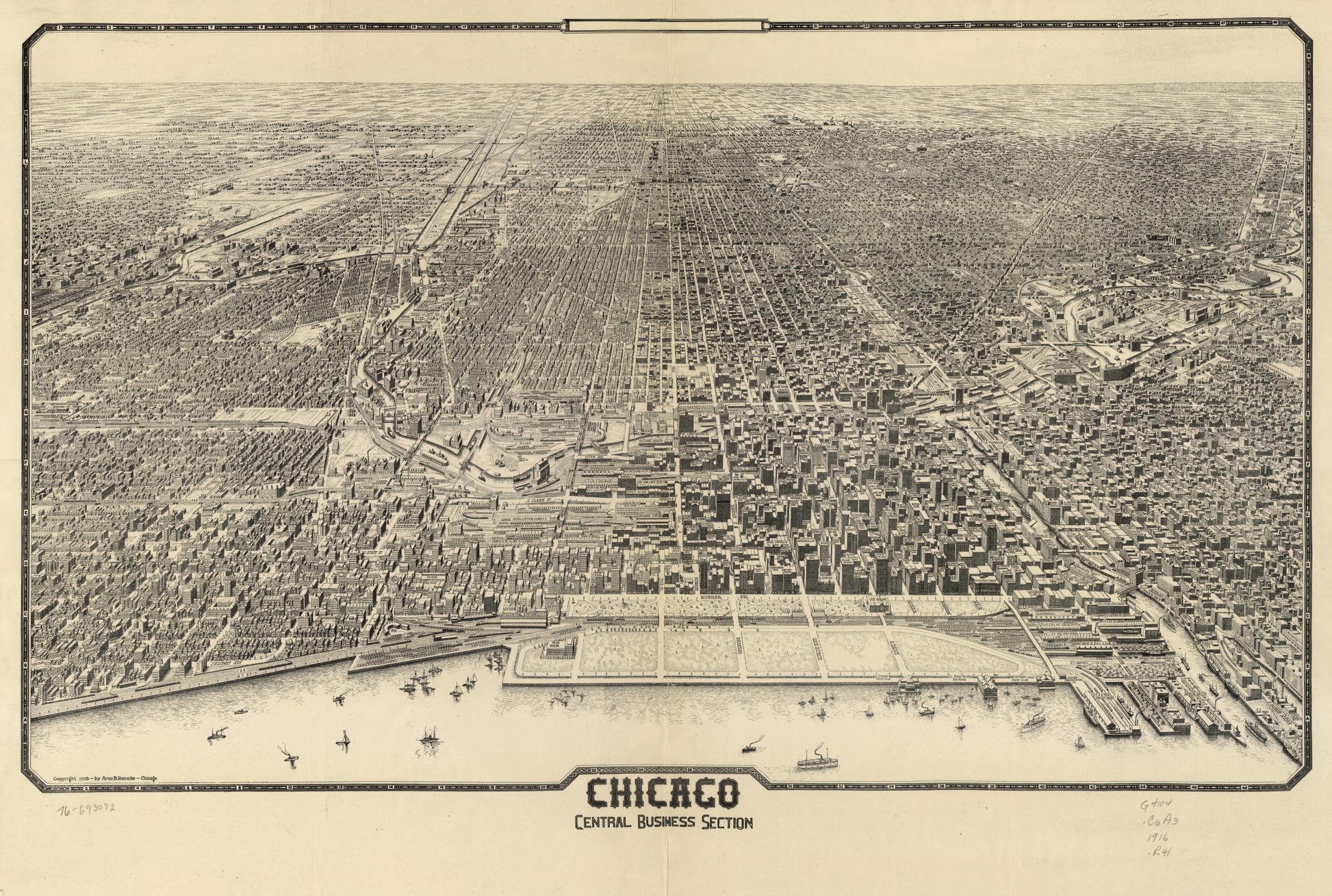 Chicago, central business section. (1916) – Historic Bird’s-Eye View Panorama Print