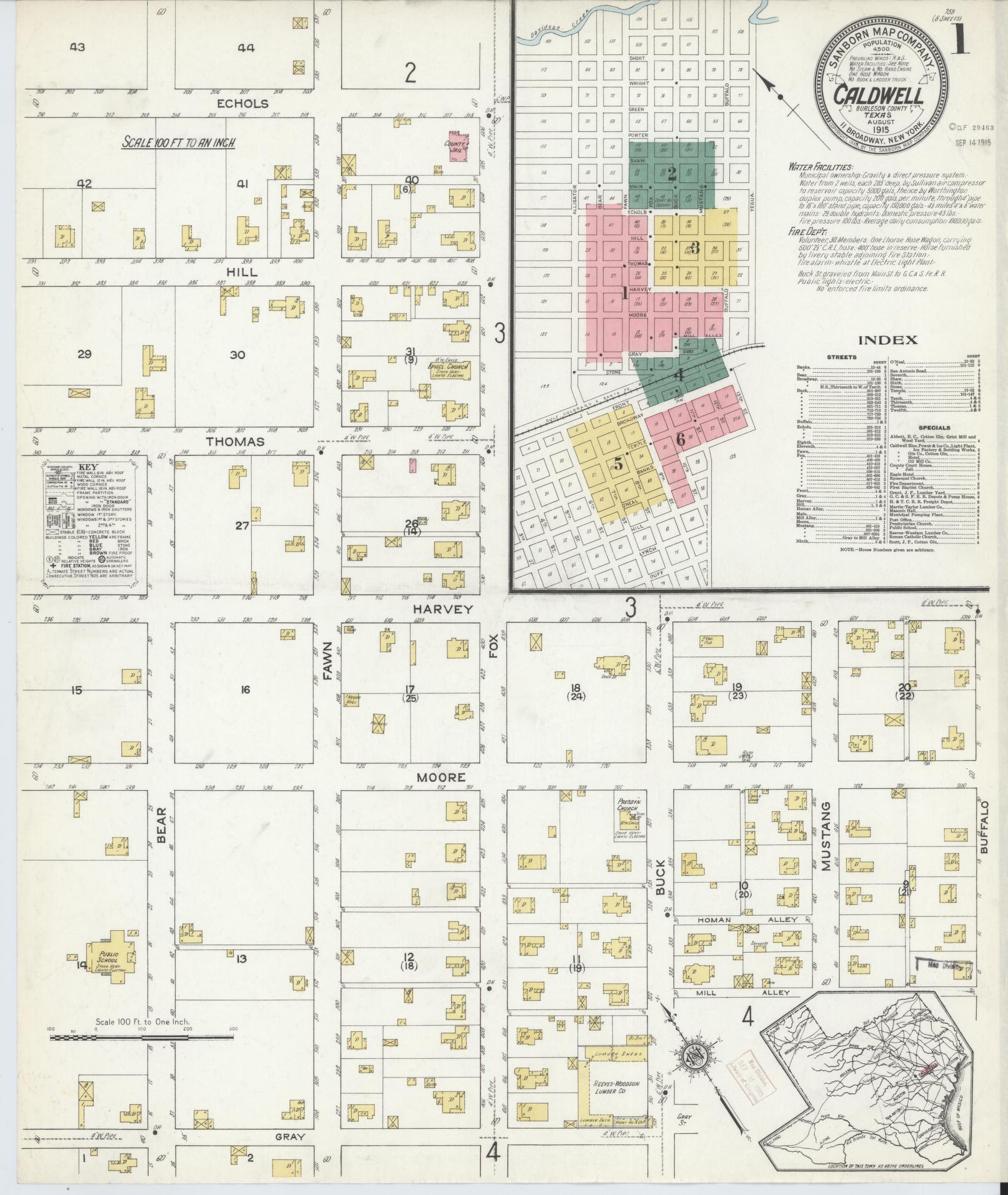 Sanborn Fire Insurance Map from Caldwell, Burleson County, Texas. (1915) – Historic Sanborn Fire Insurance Map Print