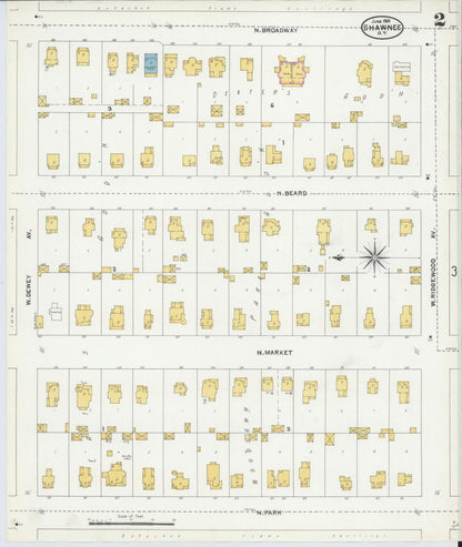 Sanborn Fire Insurance Map from Shawnee, Pottawatomie County, Oklahoma (1904), Sheet #0002 - Complete Map Set gallery image, historic Sanborn map, vintage wall art, Oklahoma Oklahoma