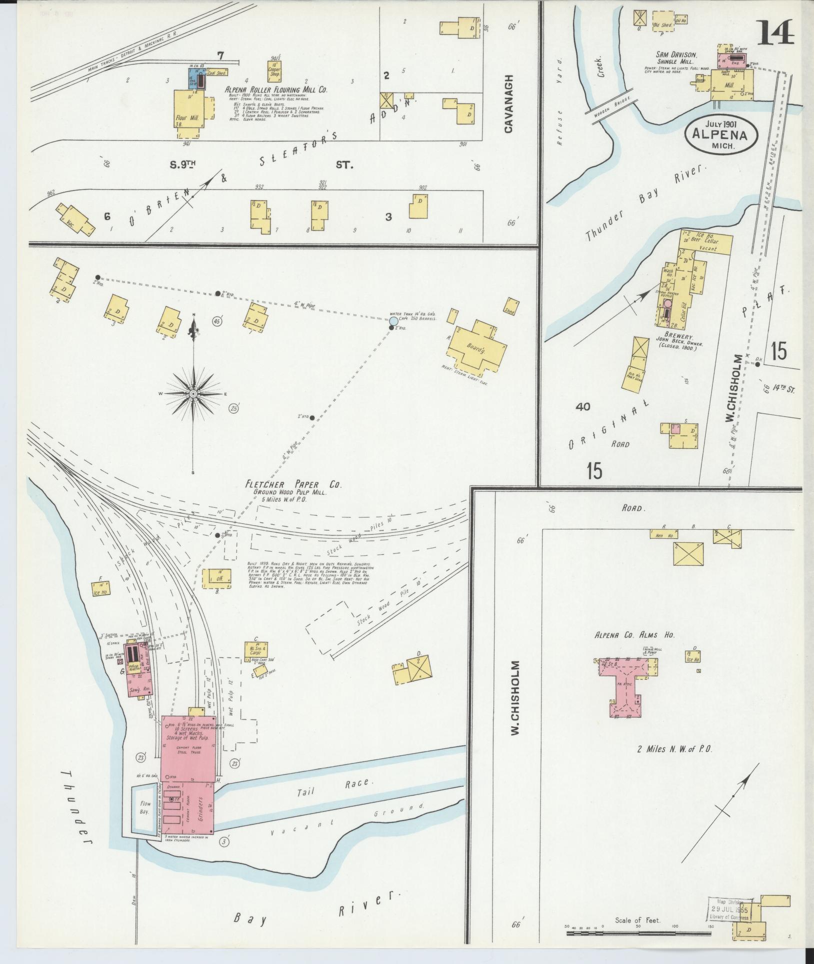 Sanborn Fire Insurance Map from Alpena, Alpena County, Michigan (1901), Sheet #0014 - Historic Sanborn Fire Insurance Map Print, vintage old map wall art, antique decor, genealogy gift, Michigan Michigan map