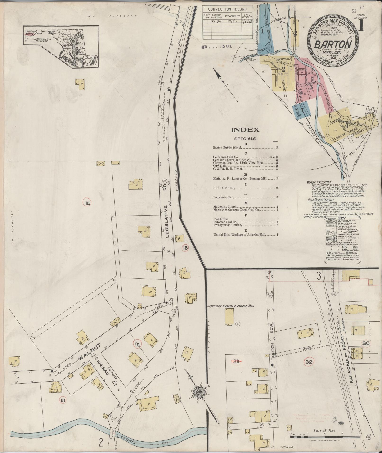 Complete Set - Allegany, Maryland - 1936 - Sanborn Fire Insurance Map (All Sheets) - Complete Set of 4 Sanborn map sheets