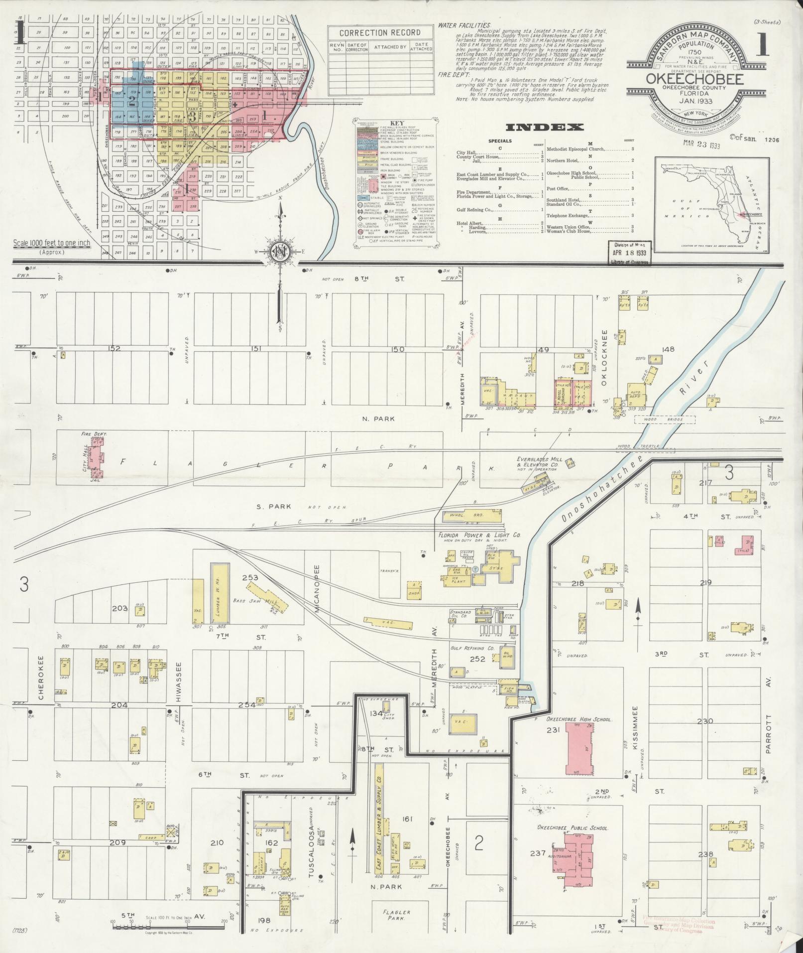 Sanborn Fire Insurance Map from Okeechobee, Okeechobee County, Florida. (1933) – Historic Sanborn Fire Insurance Map Print