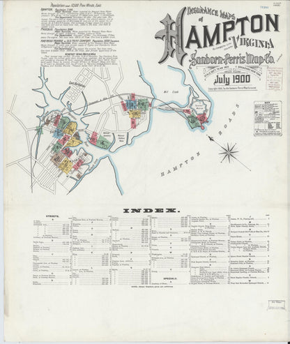 Sanborn Fire Insurance Map from Hampton, Independent Cities, Virginia (1900), Sheet #0001 - Complete Map Set gallery image, historic Sanborn map, vintage wall art, Virginia Virginia