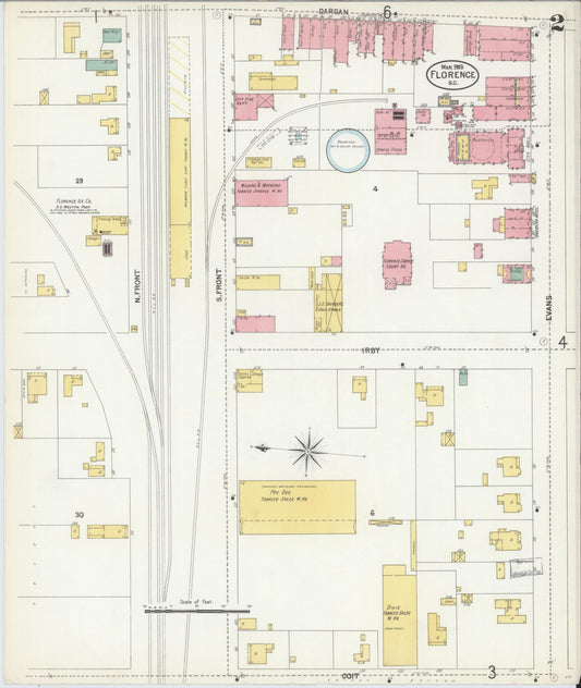 Sanborn Fire Insurance Map from Florence, Florence County, South Carolina (1903), Sheet #0002 - Historic Sanborn Fire Insurance Map Print, vintage old map wall art, antique decor, genealogy gift, South Carolina South Carolina map