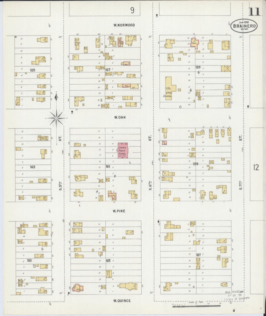 Sanborn Fire Insurance Map from Brainerd, Crow Wing County, Minnesota (1898), Sheet #0011 - Historic Sanborn Fire Insurance Map Print, vintage old map wall art, antique decor, genealogy gift, Minnesota Minnesota map