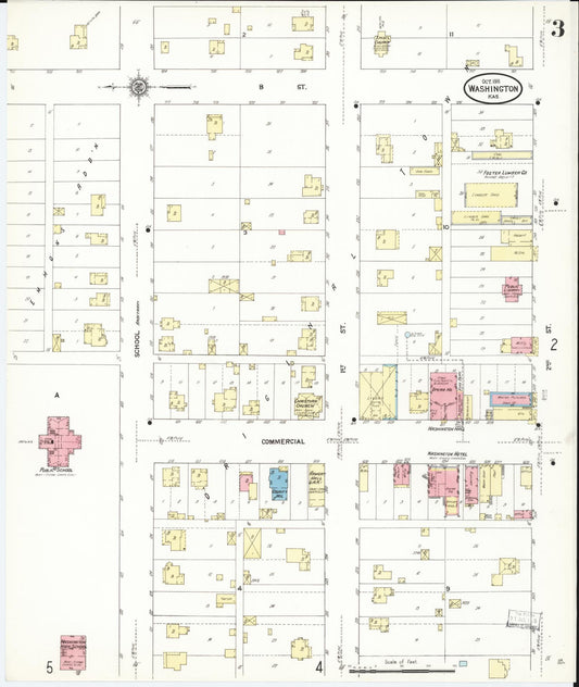 Sanborn Fire Insurance Map from Washington, Washington County, Kansas (1911), Sheet #0003 - Historic Sanborn Fire Insurance Map Print, vintage old map wall art, antique decor, genealogy gift, Sanborn Fire Insurance Map from Washington Washington map