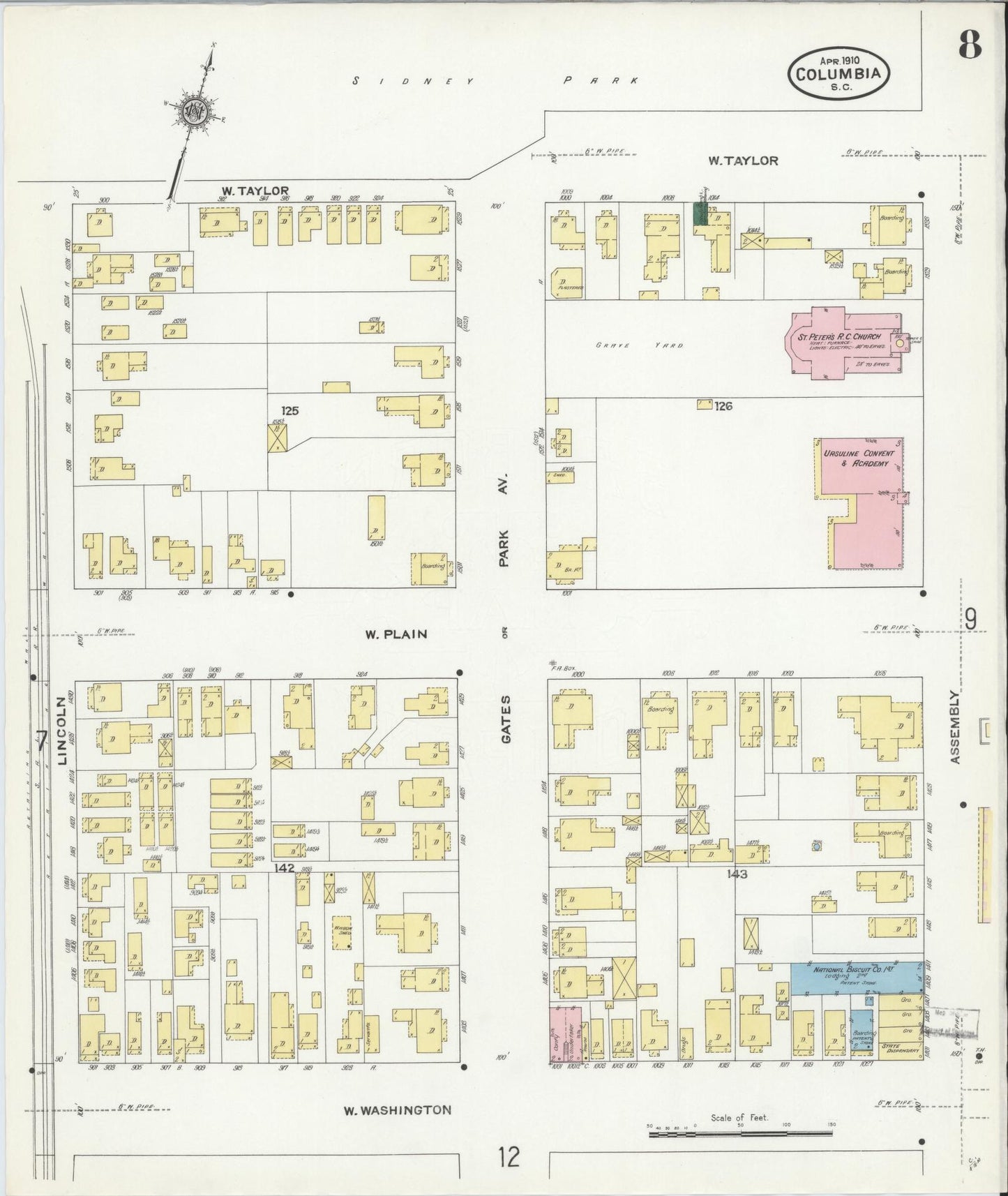 Sanborn Fire Insurance Map from Columbia, Richland County, South Carolina (1910), Sheet #0008 - Complete Map Set gallery image, historic Sanborn map, vintage wall art, South Carolina South Carolina