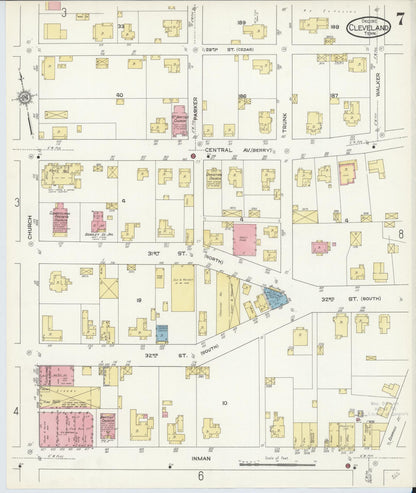 Sanborn Fire Insurance Map from Cleveland, Bradley County, Tennessee (1912), Sheet #0007 - Complete Map Set gallery image, historic Sanborn map, vintage wall art, Tennessee Tennessee