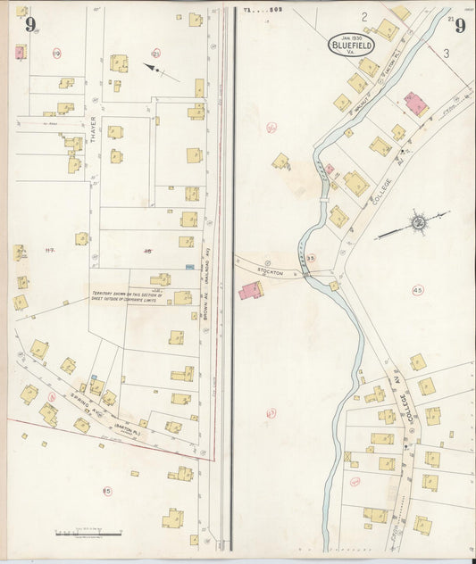 Sanborn Fire Insurance Map from Bluefield, Tazewell County, Virginia (1930), Sheet #0009 - Historic Sanborn Fire Insurance Map Print, vintage old map wall art, antique decor, genealogy gift, Virginia Virginia map