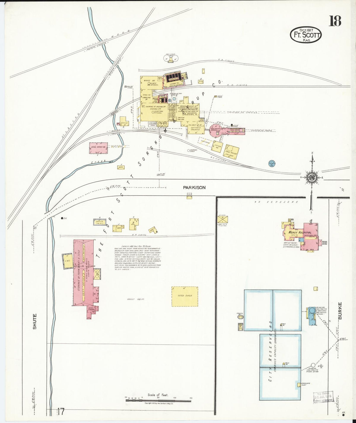 Sanborn Fire Insurance Map from Fort Scott, Bourbon County, Kansas (1917), Sheet #0018 - Historic Sanborn Fire Insurance Map Print, vintage old map wall art, antique decor, genealogy gift, Kansas Kansas map