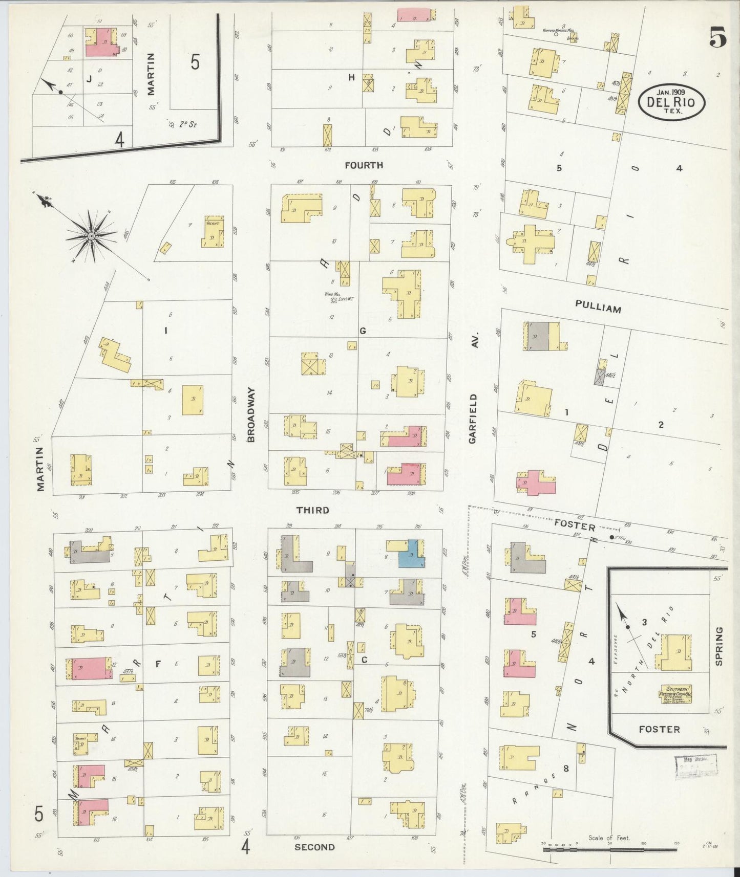 Sanborn Fire Insurance Map from Del Rio, Val Verde County, Texas (1909), Sheet #0005 - Historic Sanborn Fire Insurance Map Print, vintage old map wall art, antique decor, genealogy gift, Texas Texas map