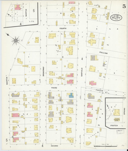 Sanborn Fire Insurance Map from Del Rio, Val Verde County, Texas (1909), Sheet #0005 - Historic Sanborn Fire Insurance Map Print, vintage old map wall art, antique decor, genealogy gift, Texas Texas map