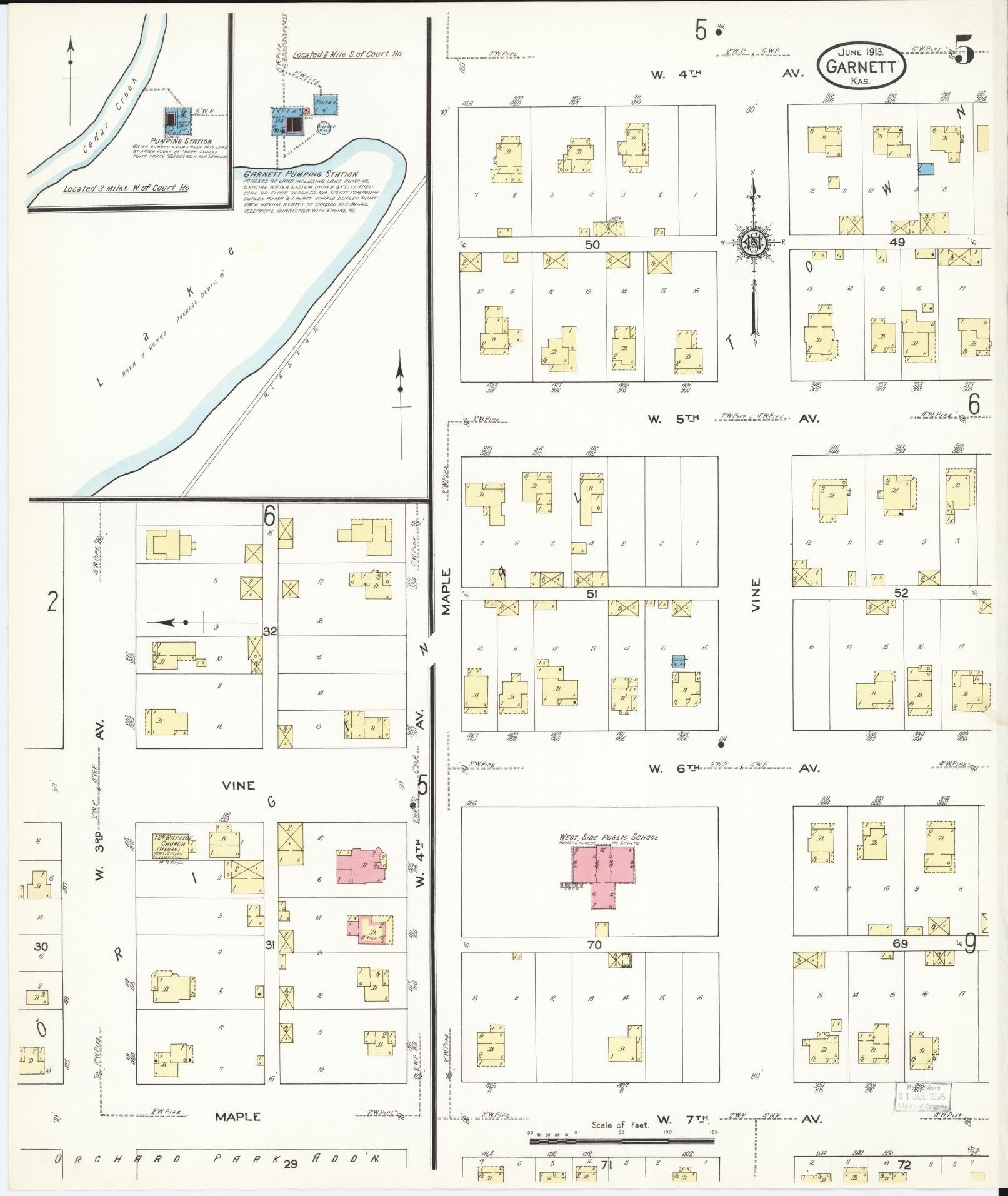 Sanborn Fire Insurance Map from Garnett, Anderson County, Kansas (1913), Sheet #0005 - Complete Map Set gallery image, historic Sanborn map, vintage wall art, Kansas Kansas