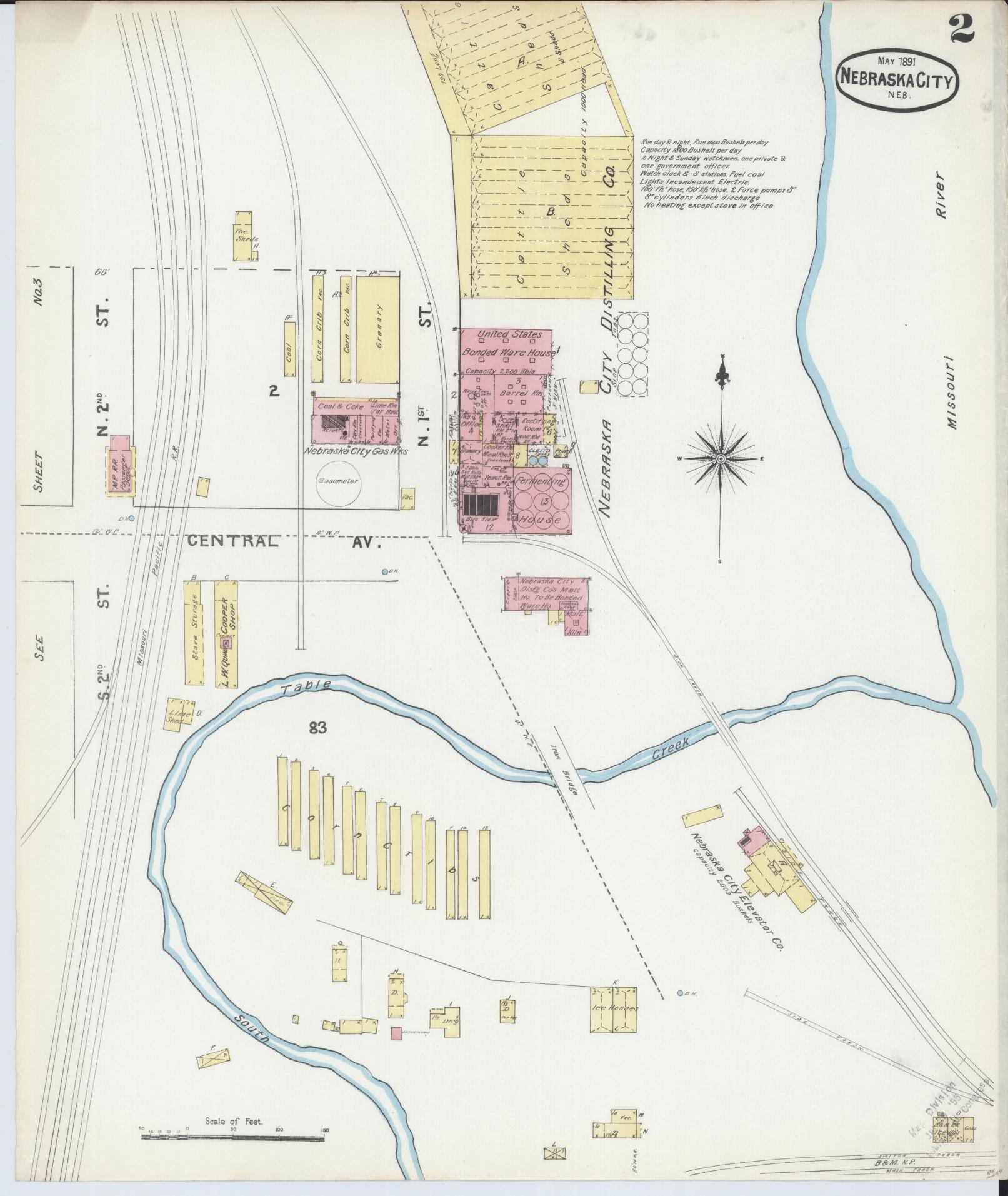 Sanborn Fire Insurance Map from Nebraska City, Otoe County, Nebraska (1891), Sheet #0002 - Historic Sanborn Fire Insurance Map Print, vintage old map wall art, antique decor, genealogy gift, Nebraska Nebraska map