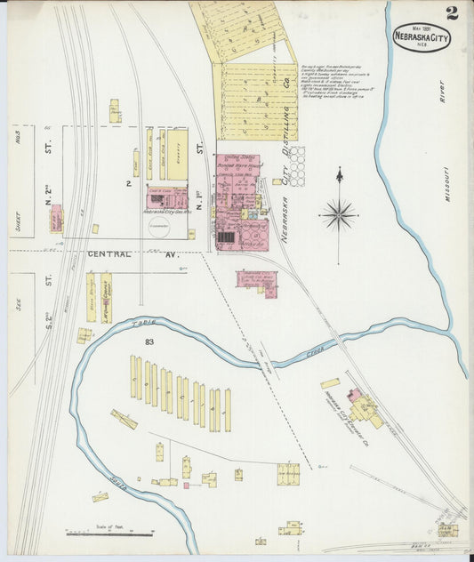 Sanborn Fire Insurance Map from Nebraska City, Otoe County, Nebraska (1891), Sheet #0002 - Historic Sanborn Fire Insurance Map Print, vintage old map wall art, antique decor, genealogy gift, Nebraska Nebraska map
