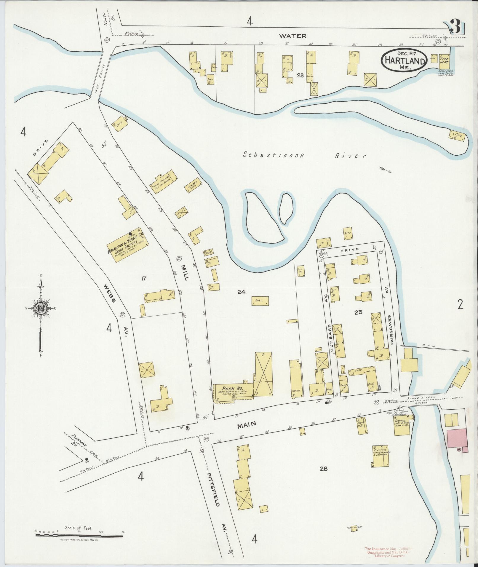 Sanborn Fire Insurance Map from Hartland, Somerset County, Maine (1917), Sheet #0003 - Complete Map Set gallery image, historic Sanborn map, vintage wall art, Maine Maine