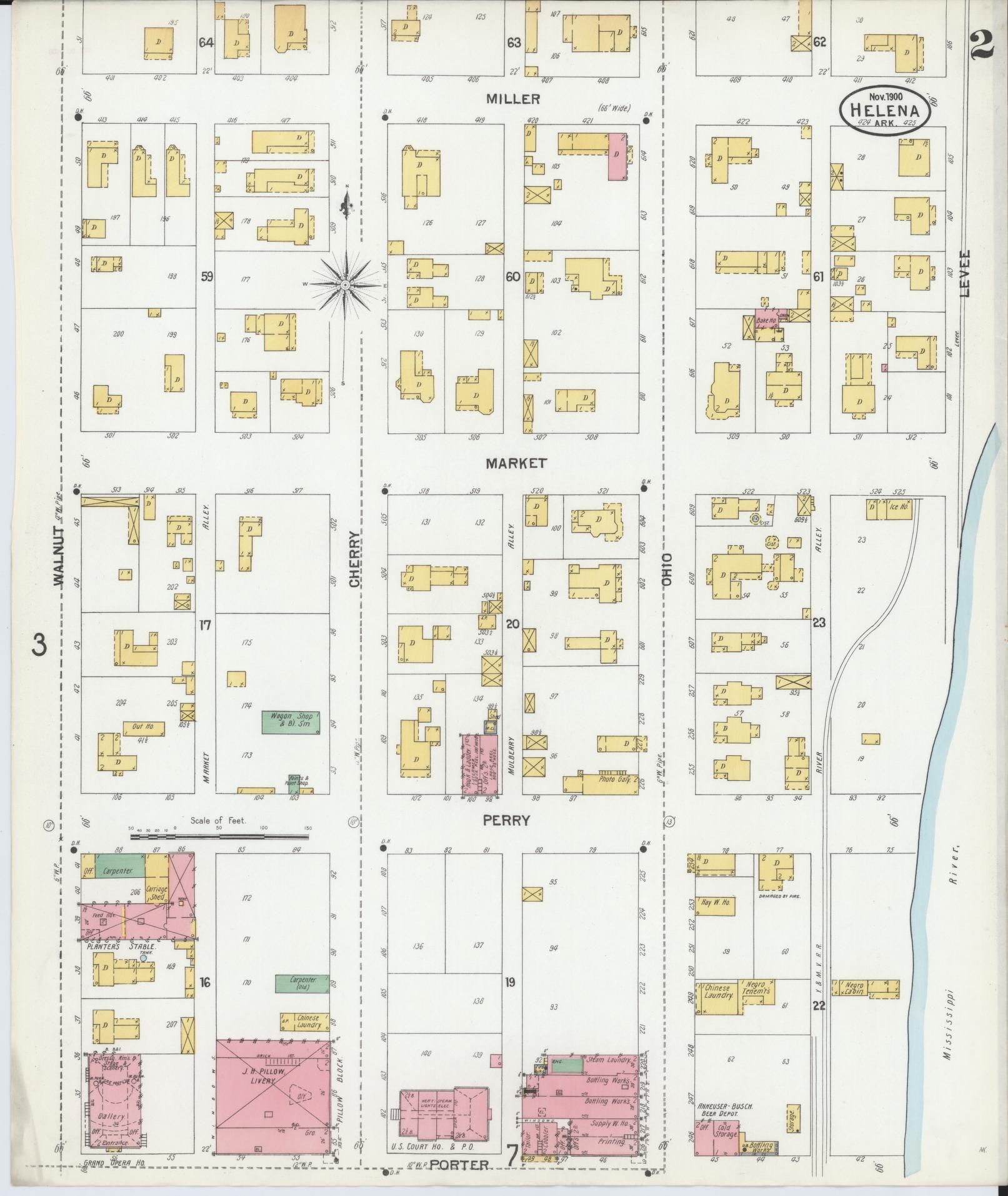 Sanborn Fire Insurance Map from Helena, Phillips County, Arkansas (1900), Sheet #0002 - Complete Map Set gallery image, historic Sanborn map, vintage wall art, Arkansas Arkansas