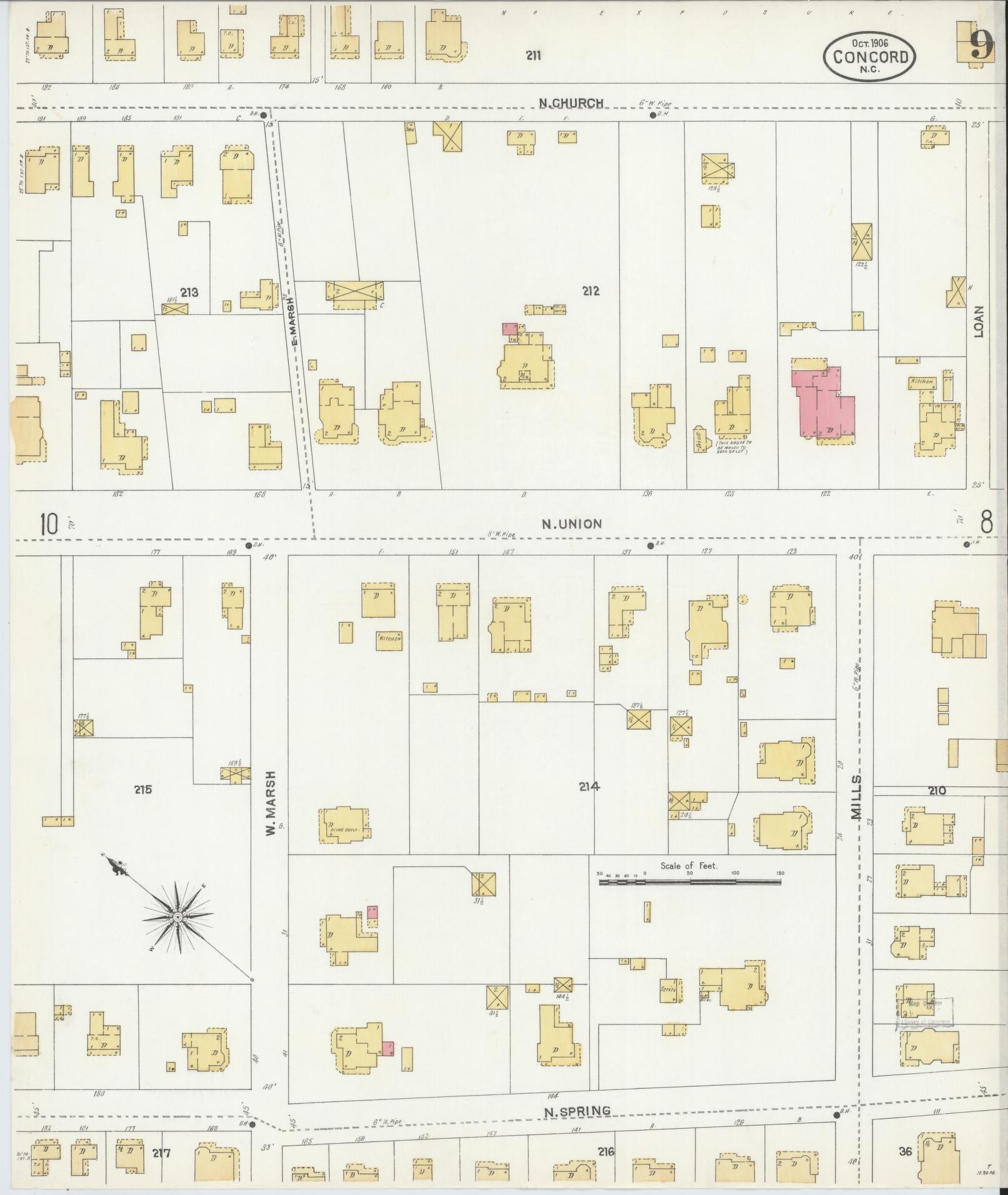 Sanborn Fire Insurance Map from Concord, Cabarrus County, North Carolina (1906), Sheet #0009 - Complete Map Set gallery image, historic Sanborn map, vintage wall art, North Carolina North Carolina