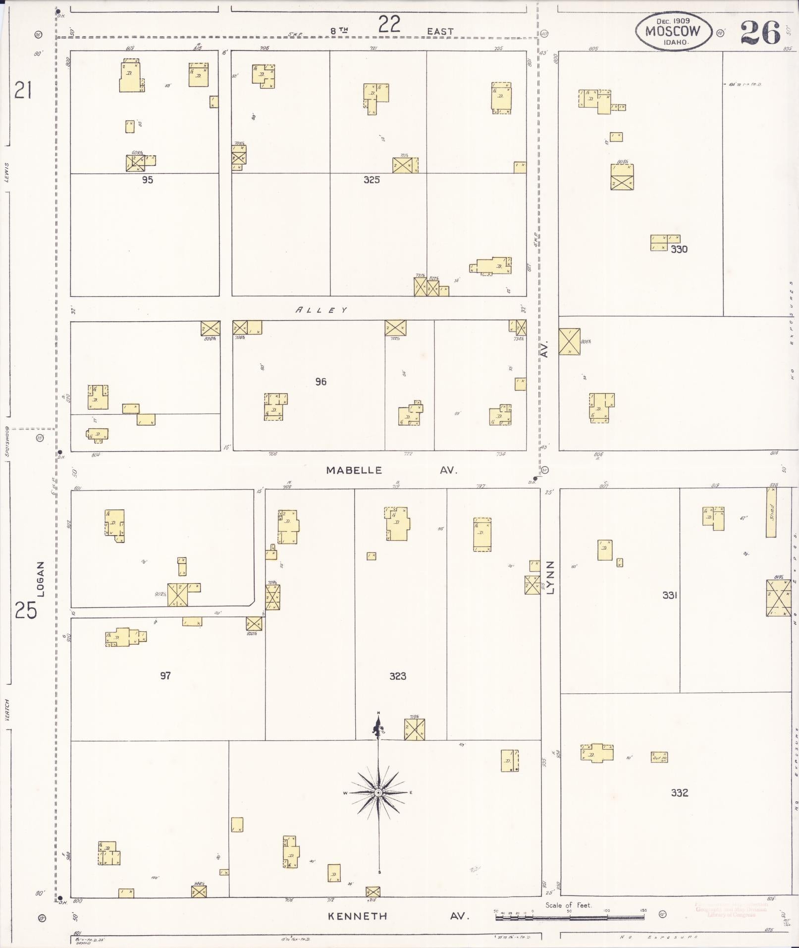 Sanborn Fire Insurance Map from Moscow, Latah County, Idaho (1909), Sheet #0026 - Complete Map Set gallery image, historic Sanborn map, vintage wall art, Idaho Idaho