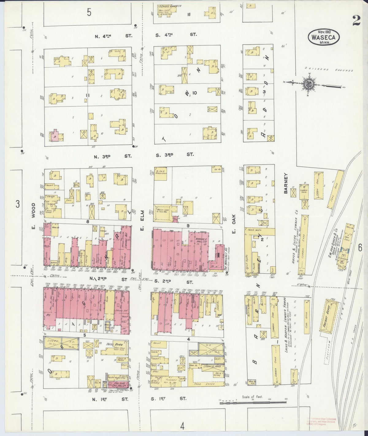 Sanborn Fire Insurance Map from Waseca, Waseca County, Minnesota (1910), Sheet #0002 - Historic Sanborn Fire Insurance Map Print, vintage old map wall art, antique decor, genealogy gift, Minnesota Minnesota map