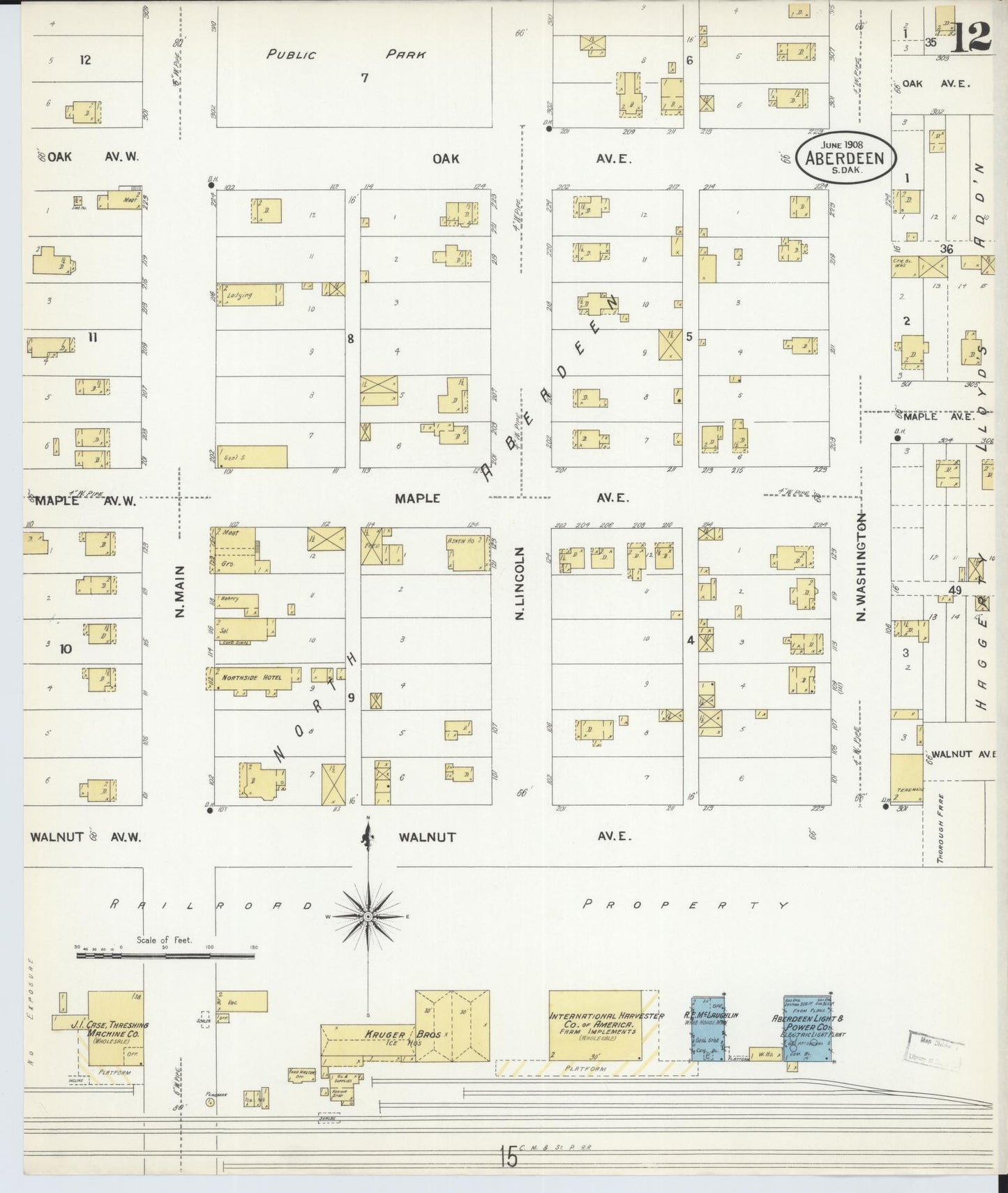 Sanborn Fire Insurance Map from Aberdeen, Brown County, South Dakota (1908), Sheet #0012 - Complete Map Set gallery image, historic Sanborn map, vintage wall art, South Dakota South Dakota