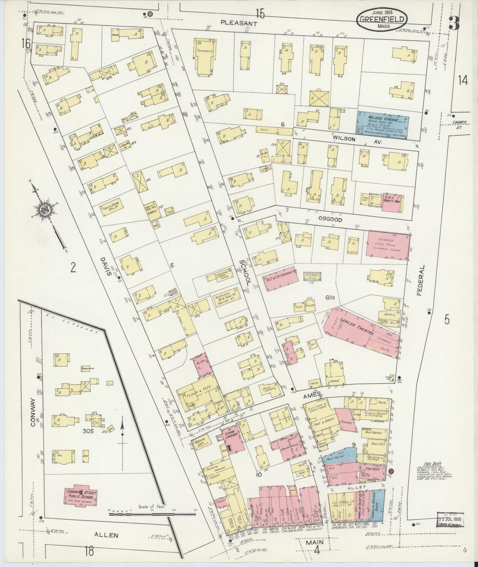 Sanborn Fire Insurance Map from Greenfield, Franklin County, Massachusetts (1914), Sheet #0003 - Complete Map Set gallery image, historic Sanborn map, vintage wall art, Massachusetts Massachusetts