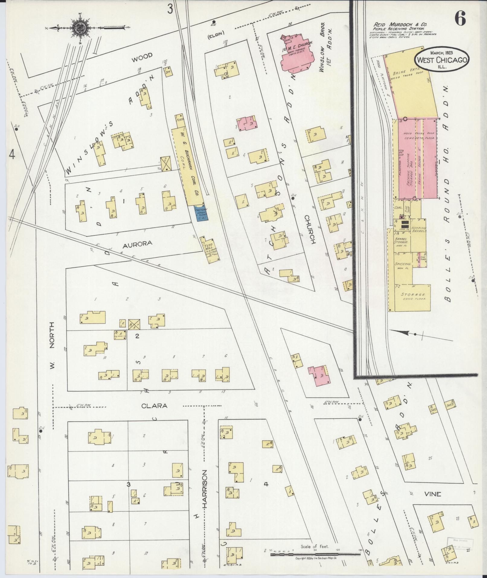 Sanborn Fire Insurance Map from West Chicago, Du Page County, Illinois (1923), Sheet #0006 - Historic Sanborn Fire Insurance Map Print, vintage old map wall art, antique decor, genealogy gift, Illinois Illinois map