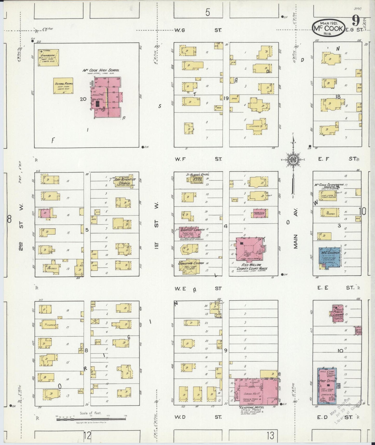 Sanborn Fire Insurance Map from Mccook, Red Willow County, Nebraska (1921), Sheet #0009 - Complete Map Set gallery image, historic Sanborn map, vintage wall art, Nebraska Nebraska