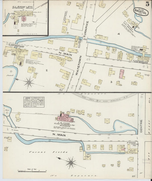Sanborn Fire Insurance Map from Bristol, Hartford County, Connecticut (1884), Sheet #0005 - Historic Sanborn Fire Insurance Map Print, vintage old map wall art, antique decor, genealogy gift, Connecticut Connecticut map