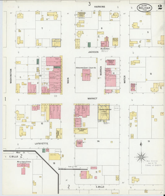 Sanborn Fire Insurance Map from Bolivar, Hardeman County, Tennessee (1901), Sheet #0002 - Historic Sanborn Fire Insurance Map Print, vintage old map wall art, antique decor, genealogy gift, Tennessee Tennessee map
