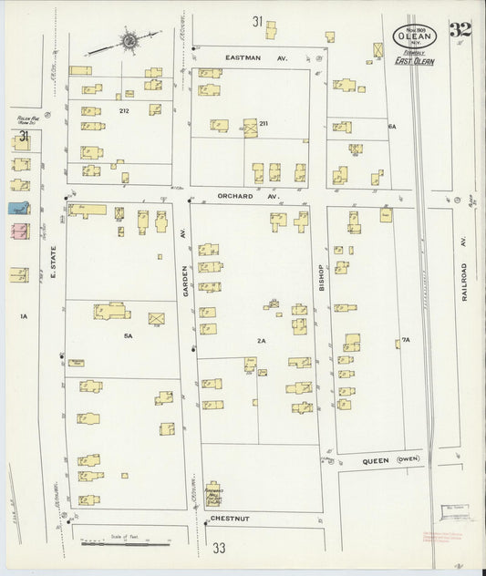 Sanborn Fire Insurance Map from Olean, Cattaraugus County, New York (1909), Sheet #0032 - Historic Sanborn Fire Insurance Map Print, vintage old map wall art, antique decor, genealogy gift, New York New York map