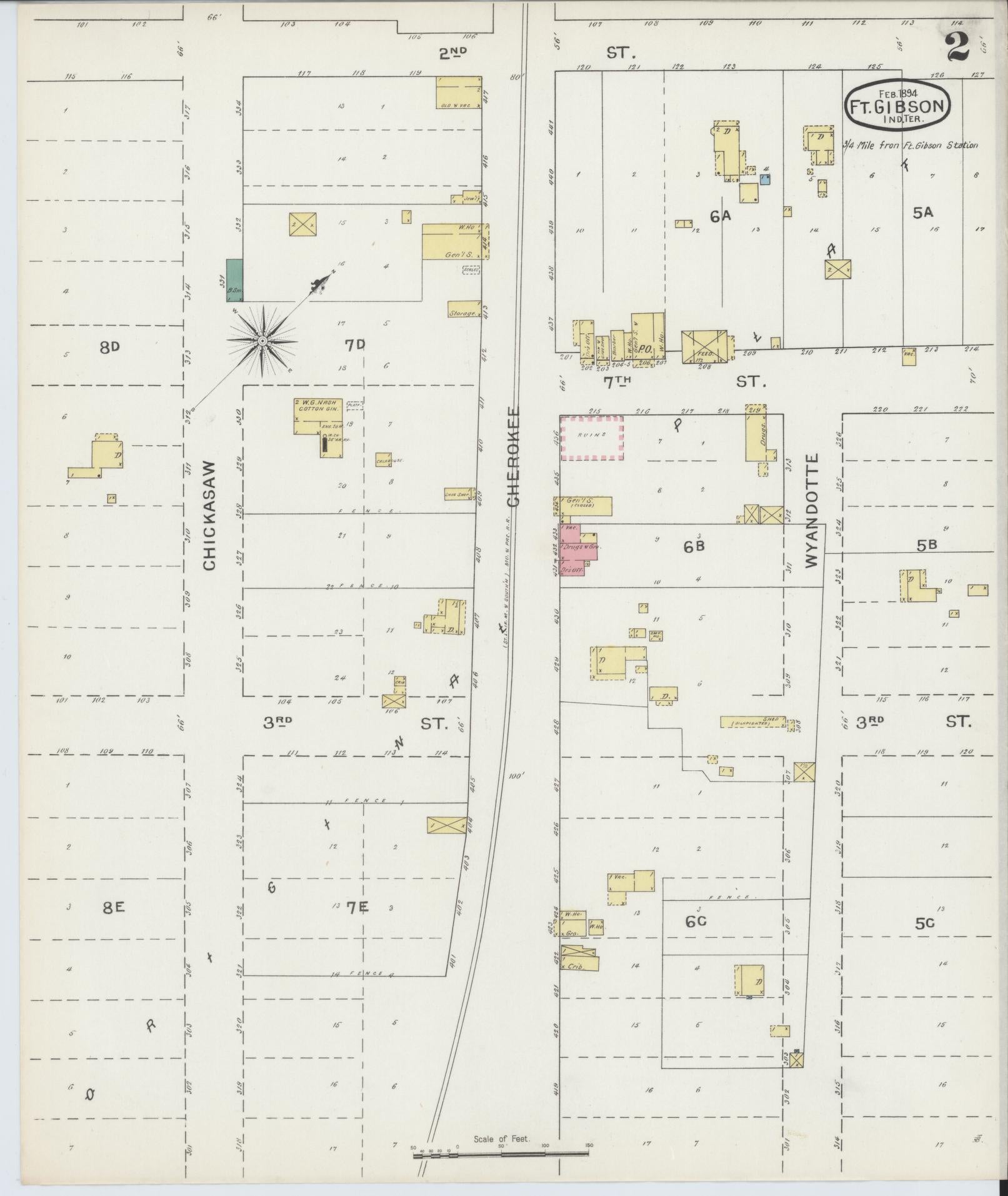 Sanborn Fire Insurance Map from Fort Gibson, Muskogee County, Oklahoma (1894), Sheet #0002 - Complete Map Set gallery image, historic Sanborn map, vintage wall art, Oklahoma Oklahoma