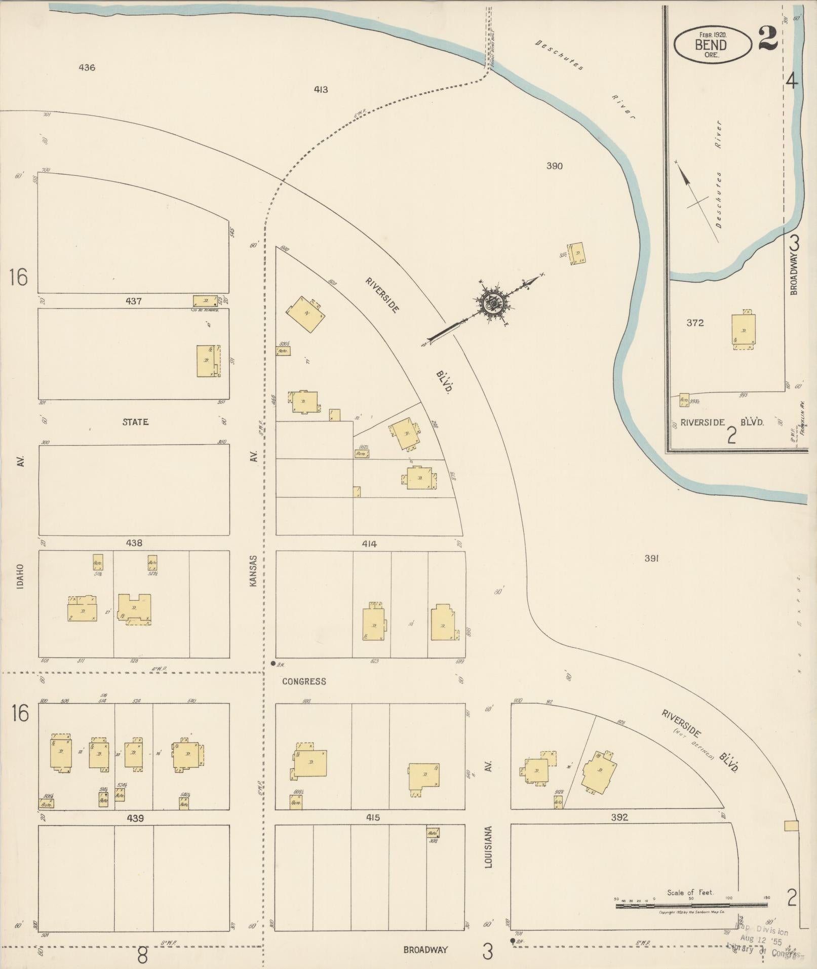 Sanborn Fire Insurance Map from Bend, Deschutes County, Oregon (1920), Sheet #0002 - Complete Map Set gallery image, historic Sanborn map, vintage wall art, Oregon Oregon