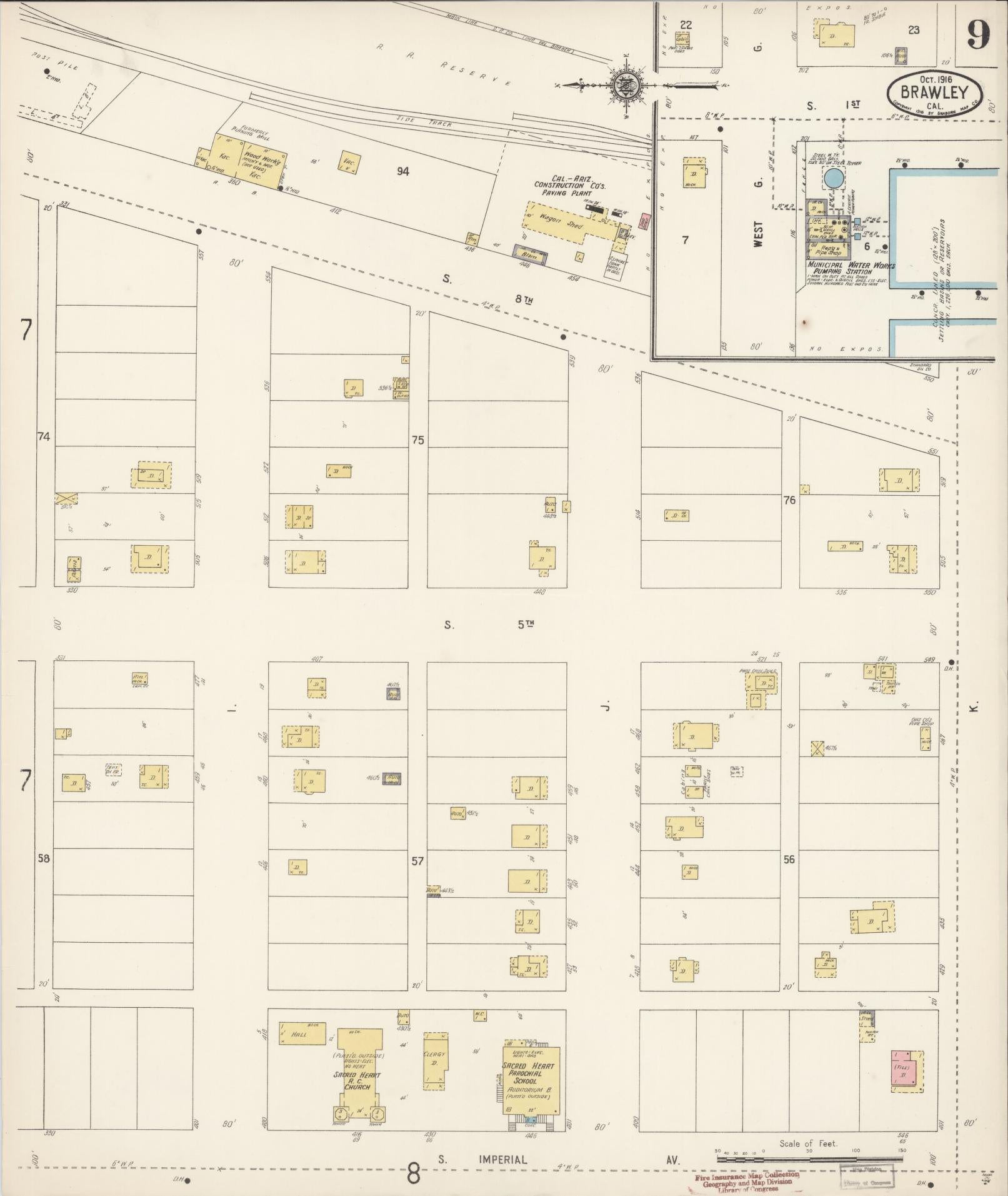 Sanborn Fire Insurance Map from Brawley, Imperial County, California (1916), Sheet #0009 - Historic Sanborn Fire Insurance Map Print, vintage old map wall art, antique decor, genealogy gift, California California map