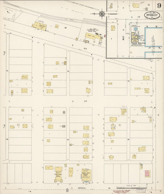 Sanborn Fire Insurance Map from Brawley, Imperial County, California (1916), Sheet #0009 - Historic Sanborn Fire Insurance Map Print, vintage old map wall art, antique decor, genealogy gift, California California map