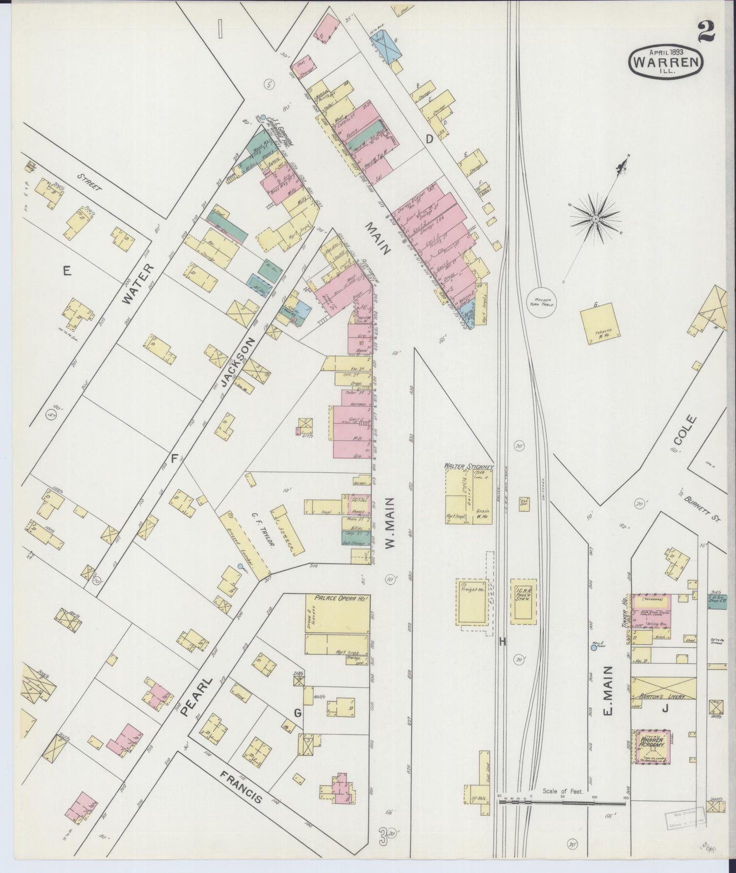 Sanborn Fire Insurance Map from Warren, Jo Daviess County, Illinois (1893), Sheet #0002 - Historic Sanborn Fire Insurance Map Print, vintage old map wall art, antique decor, genealogy gift, Illinois Illinois map