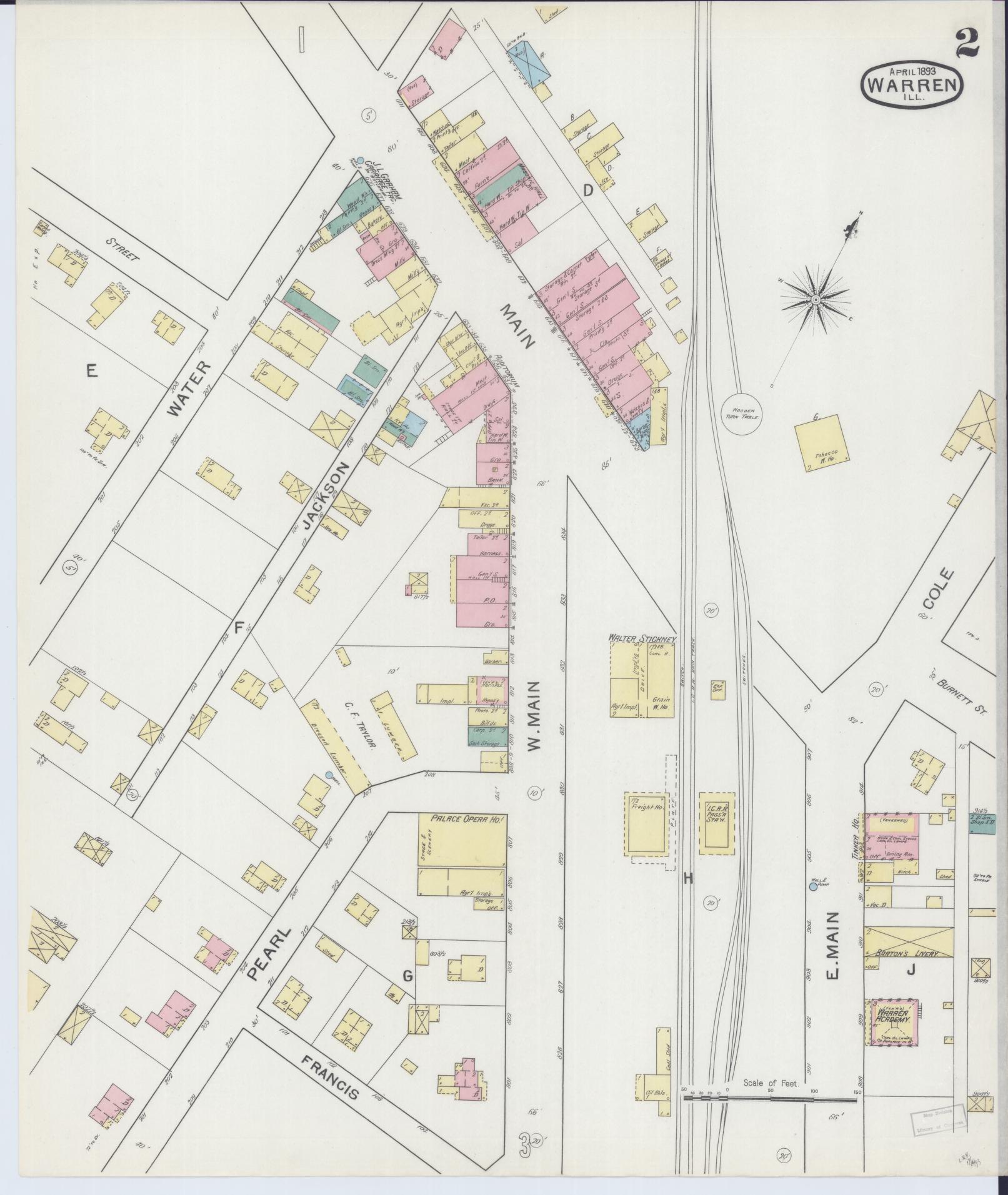 Sanborn Fire Insurance Map from Warren, Jo Daviess County, Illinois (1893), Sheet #0002 - Historic Sanborn Fire Insurance Map Print, vintage old map wall art, antique decor, genealogy gift, Illinois Illinois map