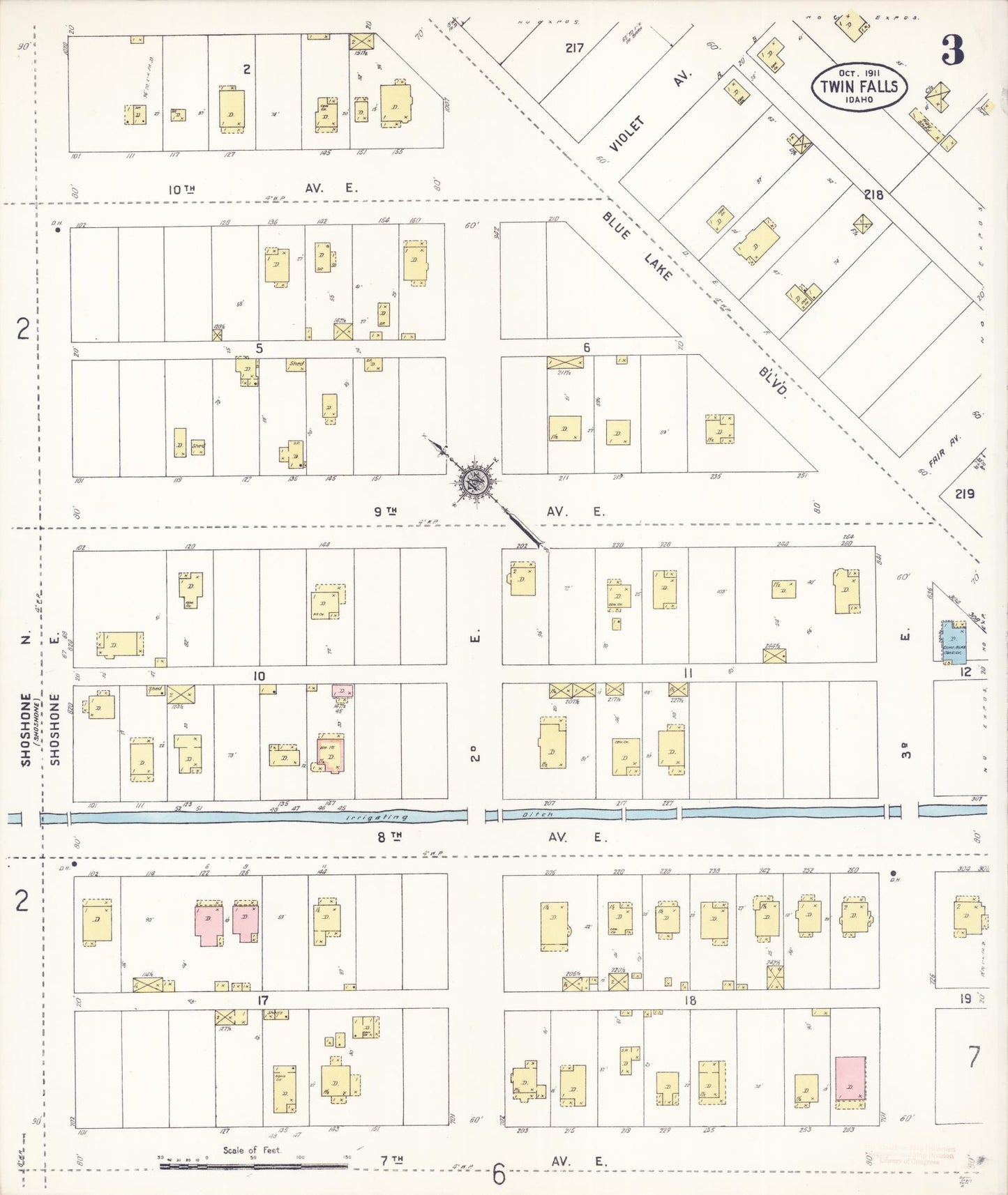 Sanborn Fire Insurance Map from Twin Falls, Twin Falls County, Idaho (1911), Sheet #0003 - Complete Map Set gallery image, historic Sanborn map, vintage wall art, Falls Idaho